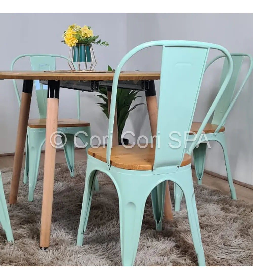 Comedor Mesa Aura Wood 100 cm + Sillas Tolix con Asiento de Madera