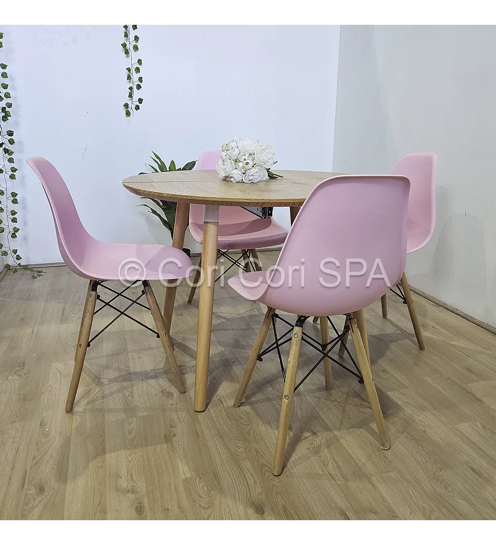 Comedor Mesa Aura Wood 100cms  + 4 Sillas Eames 