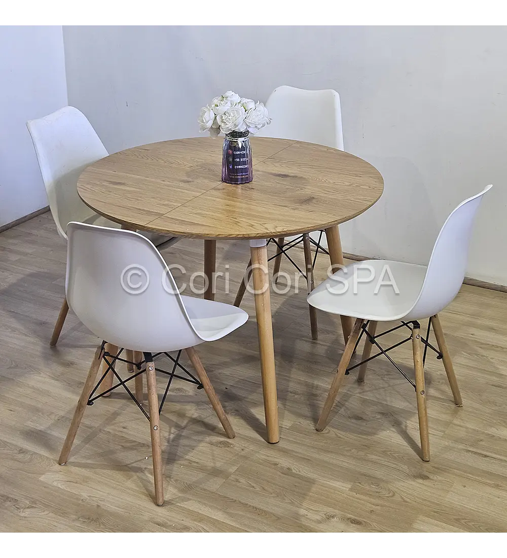 Comedor Mesa Aura Wood 100cms  + 4 Sillas Eames 