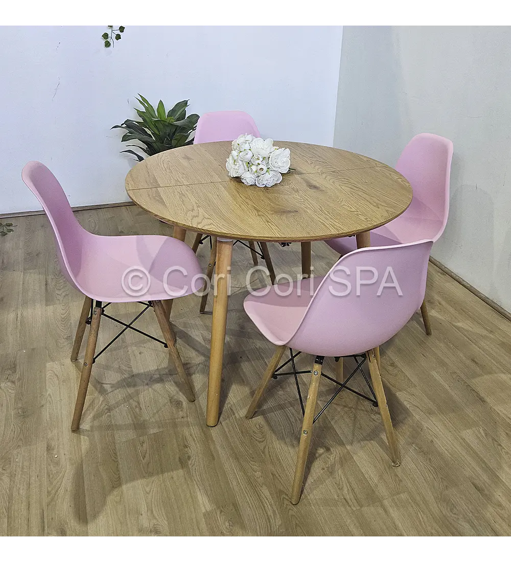 Comedor Mesa Aura Wood 100cms  + 4 Sillas Eames 