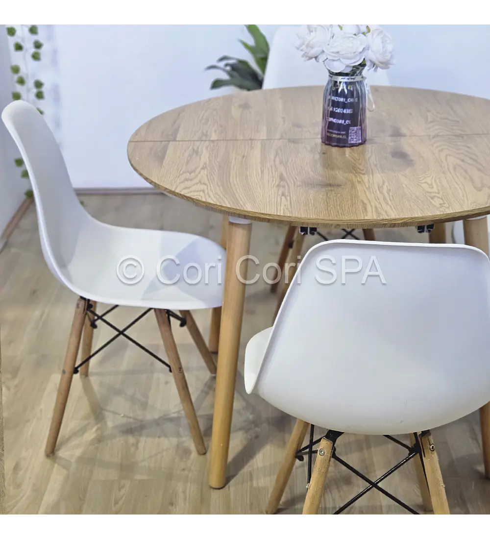 Comedor Mesa Aura Wood 100cms  + 4 Sillas Eames 