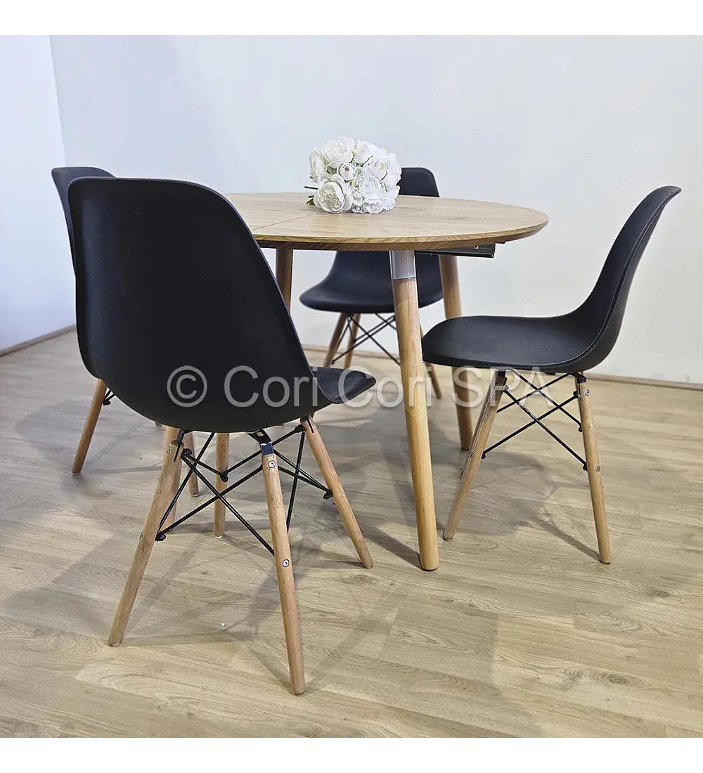 Comedor Mesa Aura Wood 100cms  + 4 Sillas Eames 