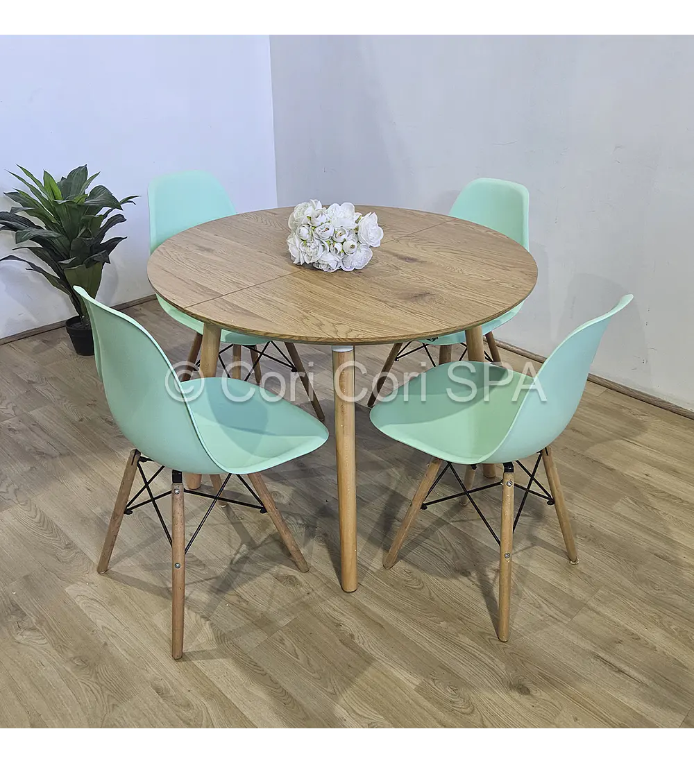 Comedor Mesa Aura Wood 100cms  + 4 Sillas Eames 