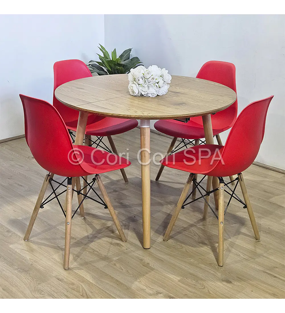 Comedor Mesa Aura Wood 100cms  + 4 Sillas Eames 