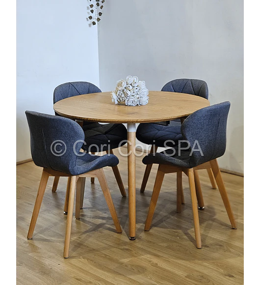 Comedor Mesa Aura Wood 100cms + 4 Sillas Mariposa Lino