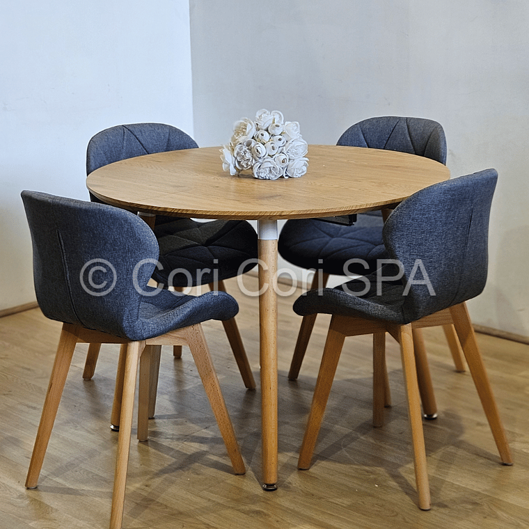Comedor Mesa Aura 100cms + 4 Sillas Mariposa Lino 1