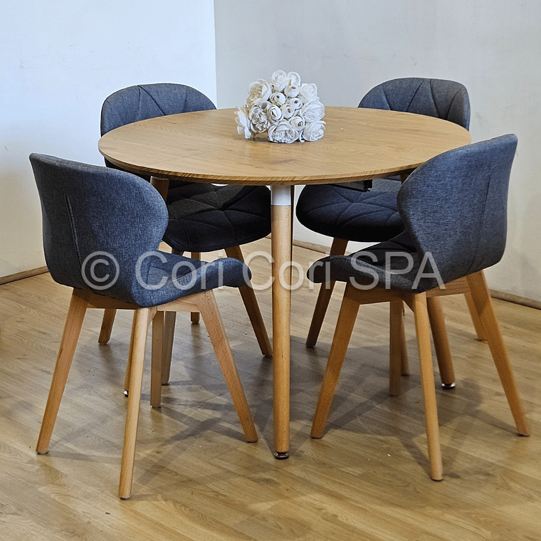 Comedor Mesa Aura 100cms + 4 Sillas Mariposa Lino 4