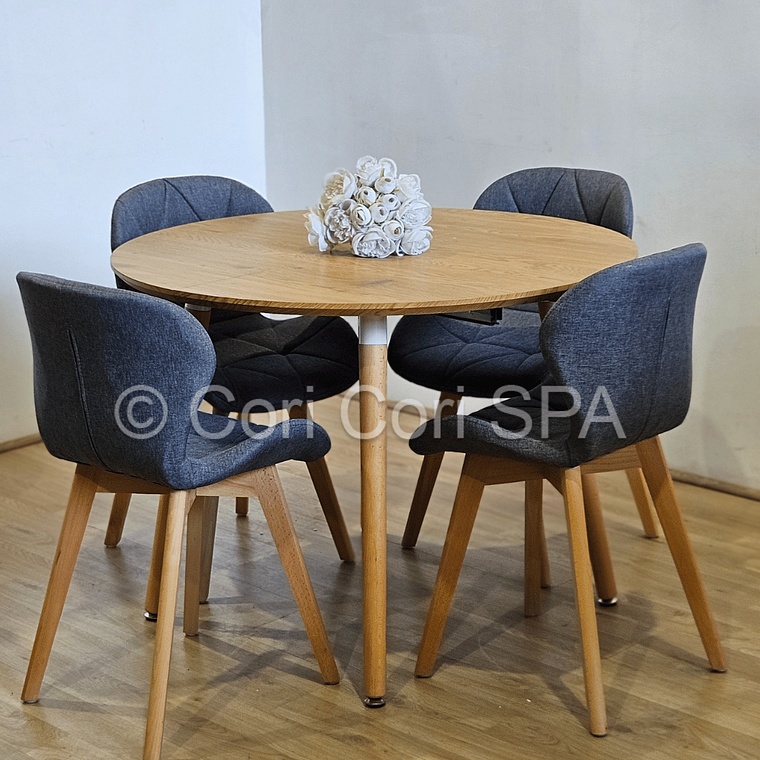 Comedor Mesa Aura 100cms + 4 Sillas Mariposa Lino 5