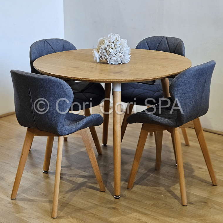 Comedor Mesa Aura 100cms + 4 Sillas Mariposa Lino 6