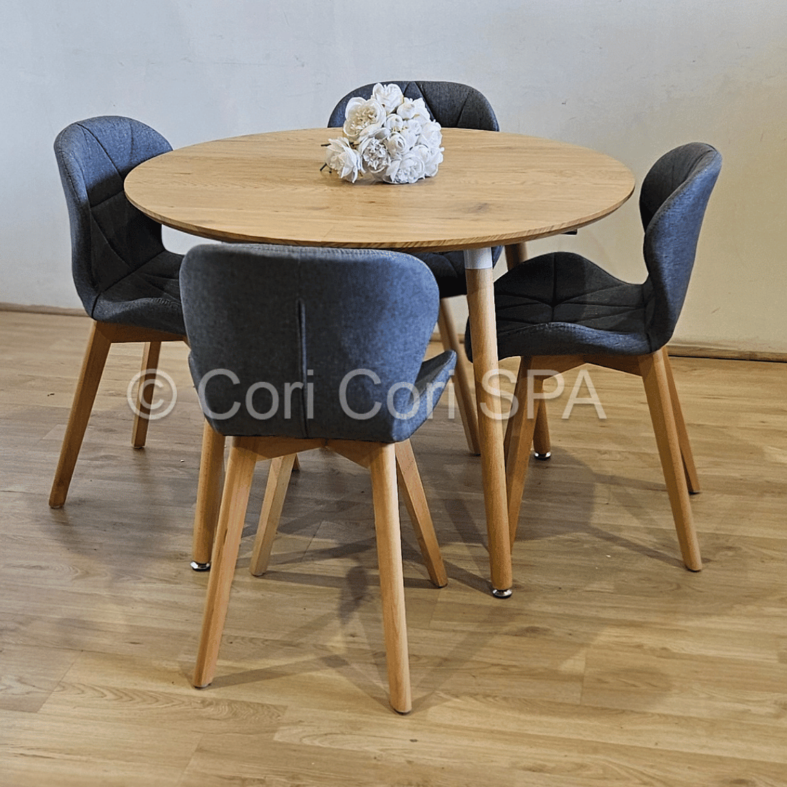 Comedor Mesa Aura 100cms + 4 Sillas Mariposa Lino 7