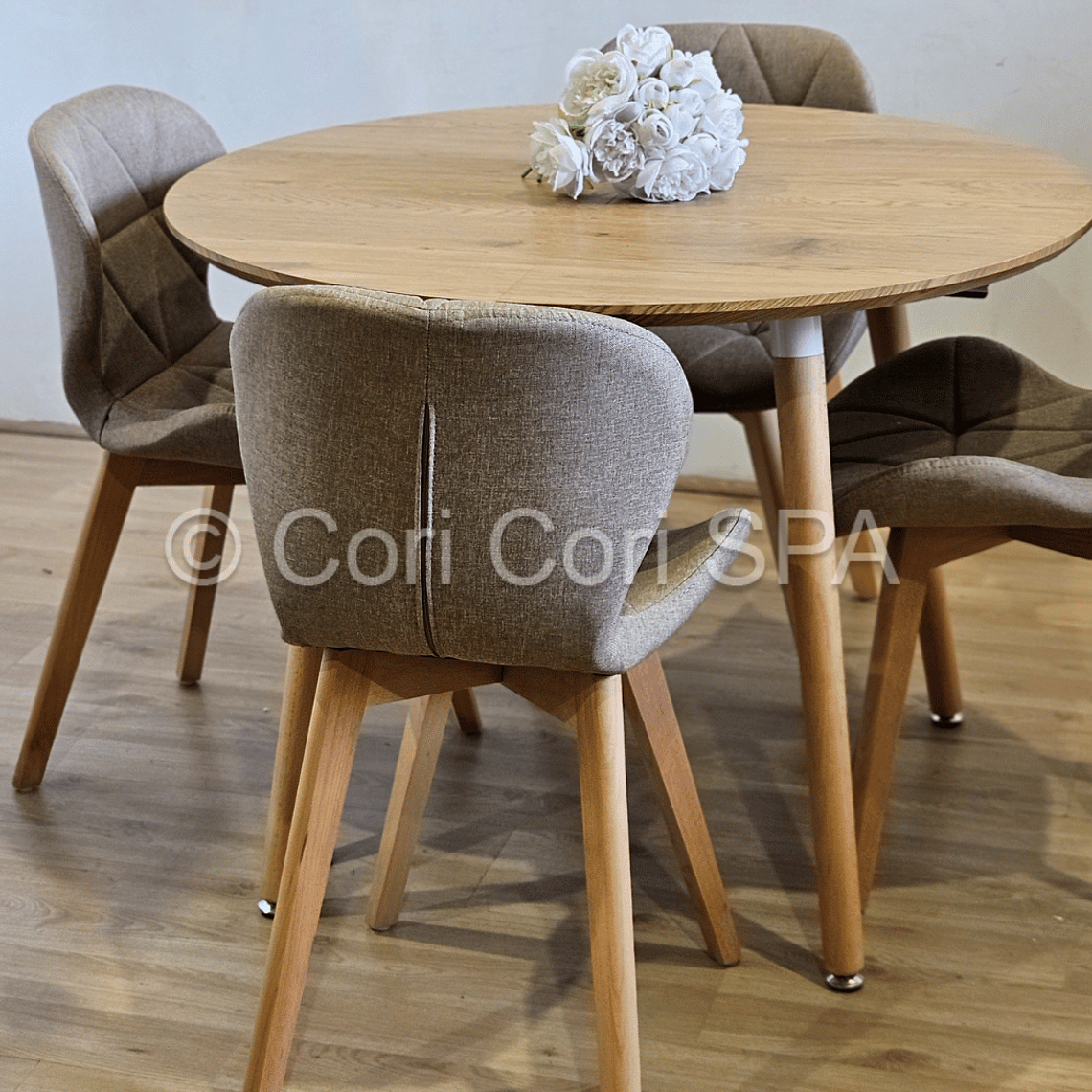 Comedor Mesa Aura 100cms + 4 Sillas Mariposa Lino 8