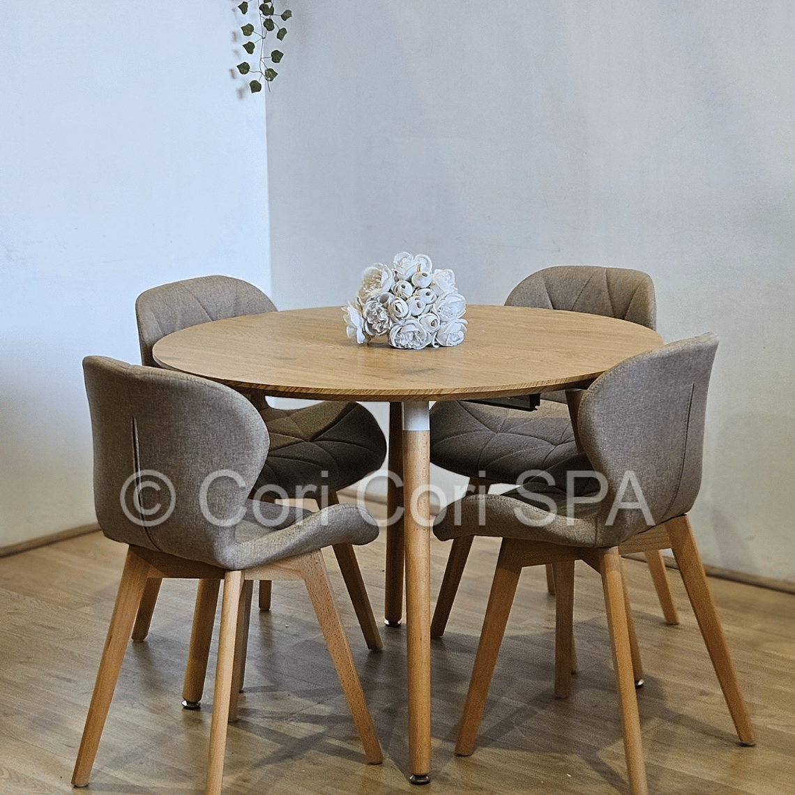Comedor Mesa Aura 100cms + 4 Sillas Mariposa Lino 14