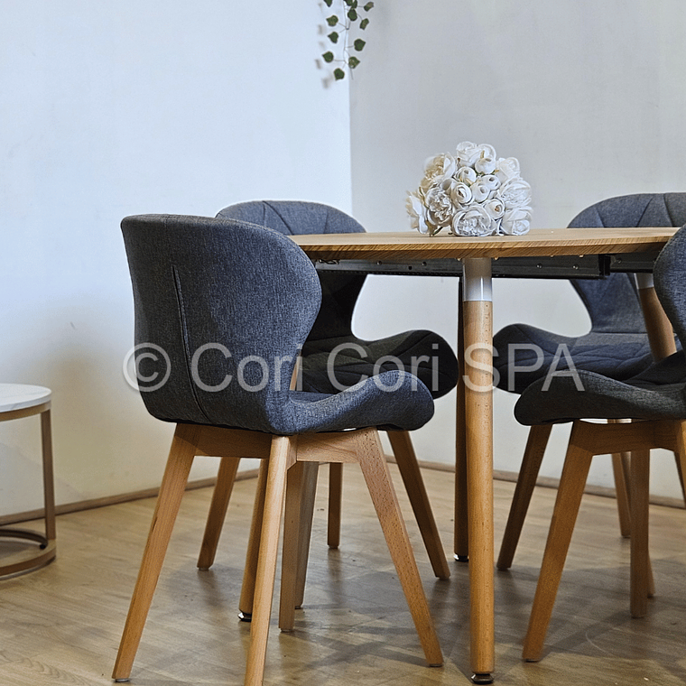 Comedor Mesa Aura 100cms + 4 Sillas Mariposa Lino 15
