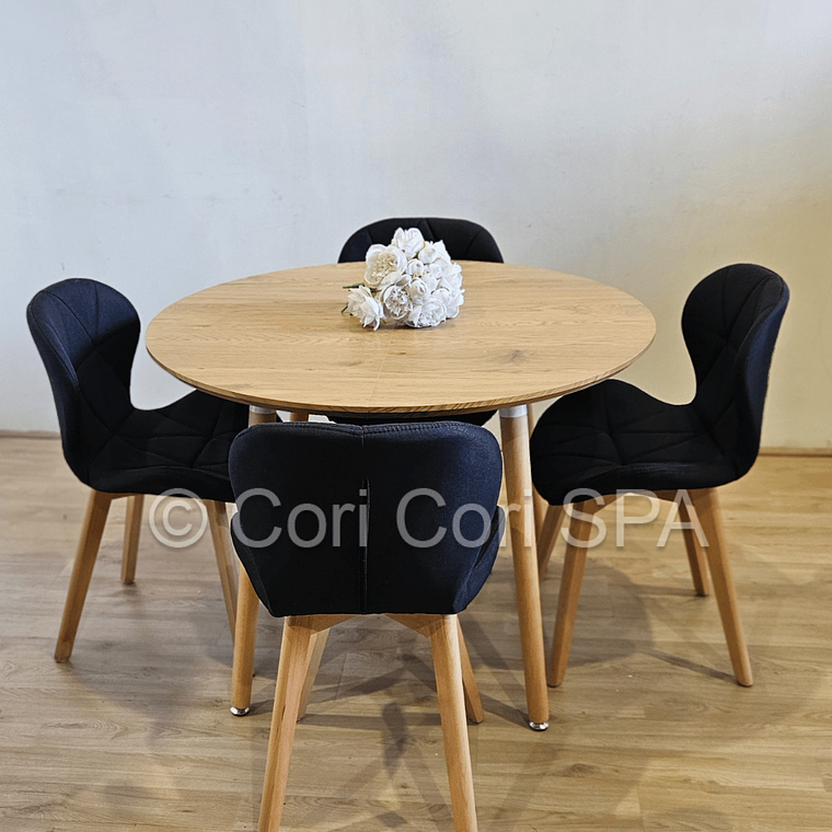 Comedor Mesa Aura 100cms + 4 Sillas Mariposa Lino 27