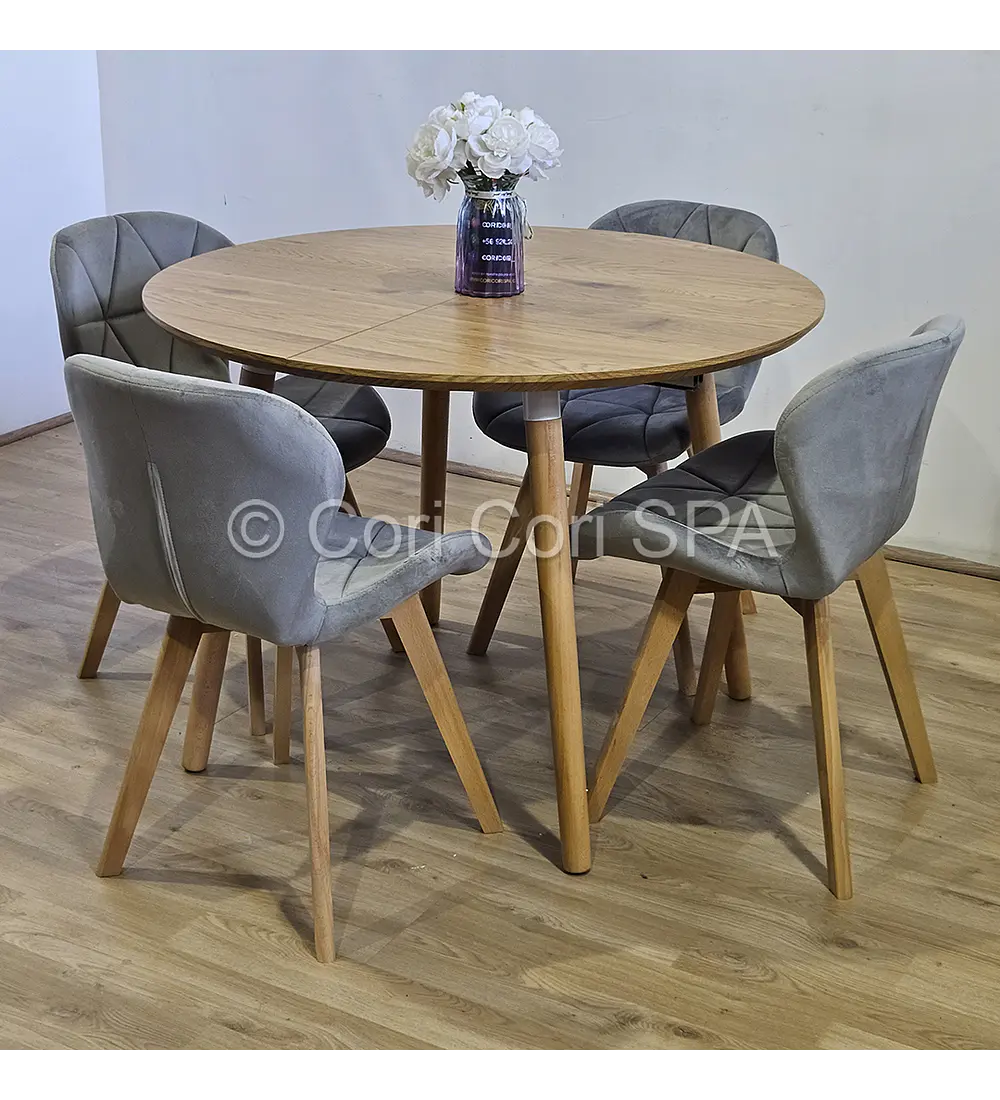 Comedor Mesa Aura Wood 100cm + 4 Sillas Mariposa Velvet