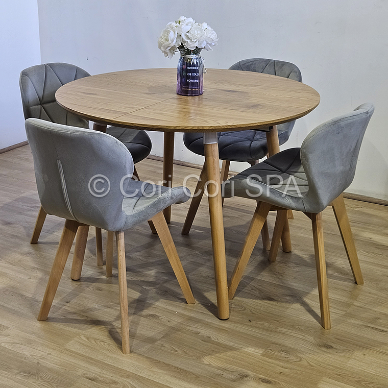 Comedor Mesa Wood 100cm + 4 Sillas Mariposa Velvet 2