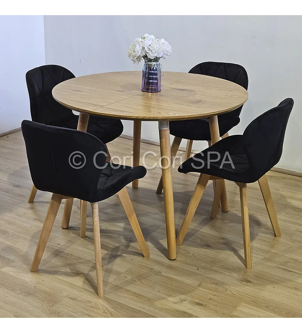 Comedor Mesa Aura Wood 100cm + 4 Sillas Mariposa Velvet