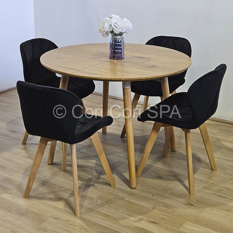 Comedor Mesa Wood 100cm + 4 Sillas Mariposa Velvet 3