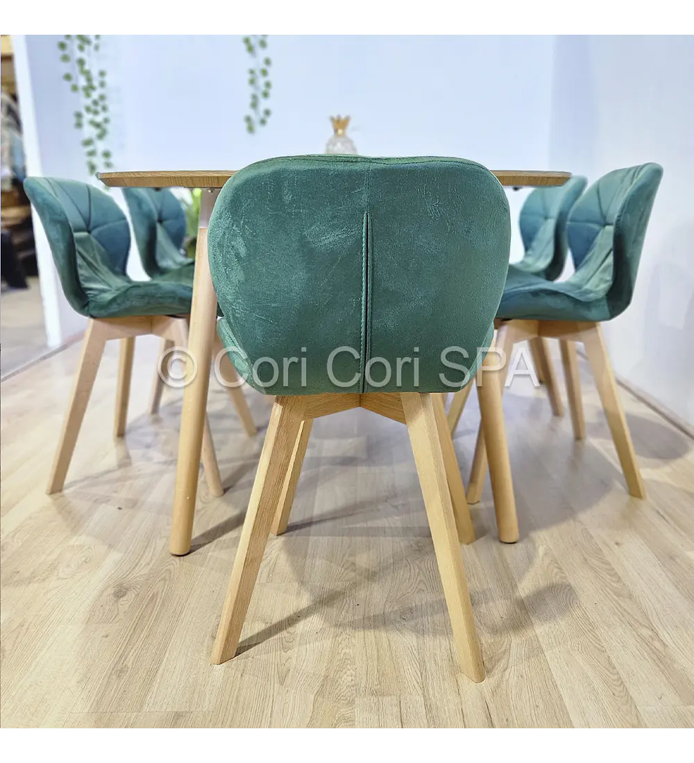 Comedor Mesa Aura Wood 100cm + 4 Sillas Mariposa Velvet