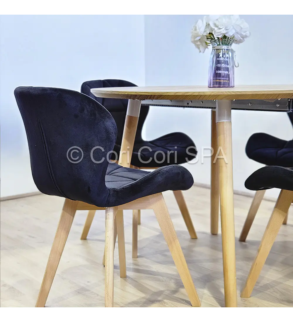 Comedor Mesa Aura Wood 100cm + 4 Sillas Mariposa Velvet