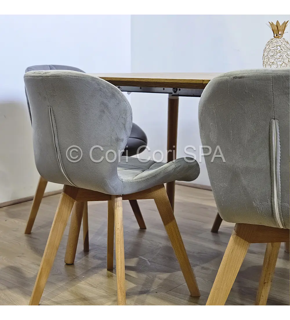 Comedor Mesa Aura Wood 100cm + 4 Sillas Mariposa Velvet