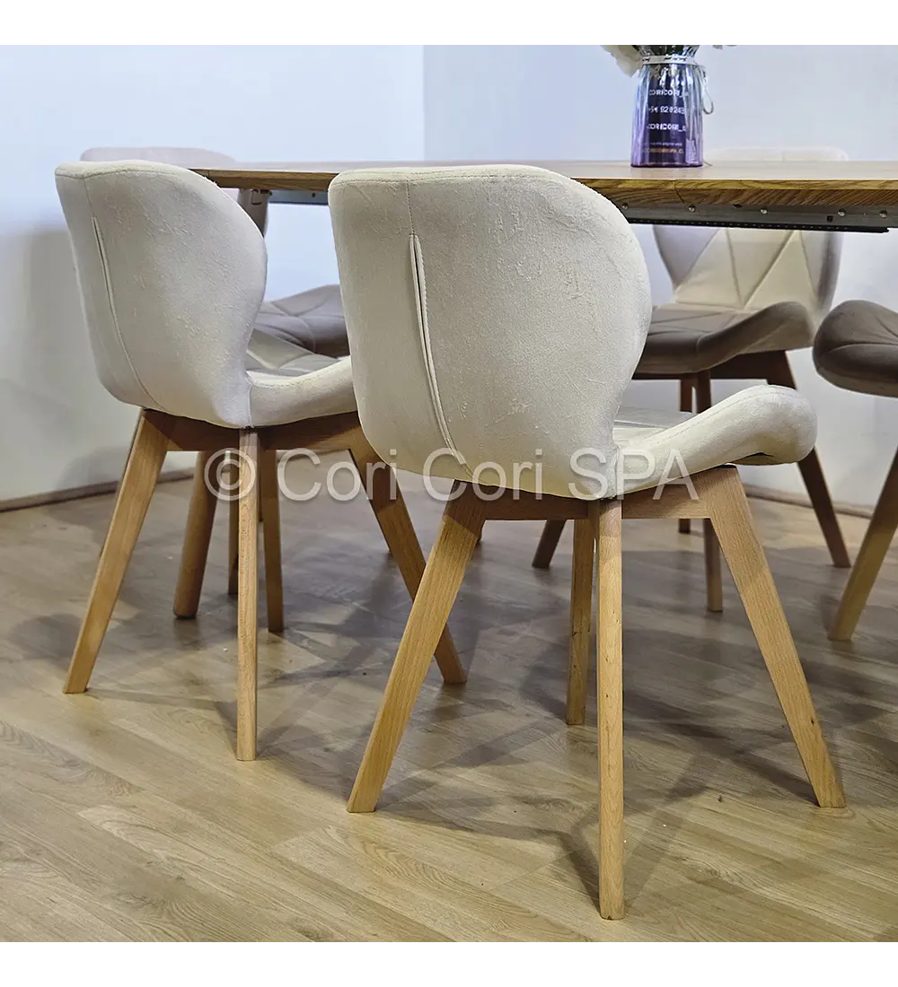 Comedor Mesa Aura Wood 100cm + 4 Sillas Mariposa Velvet