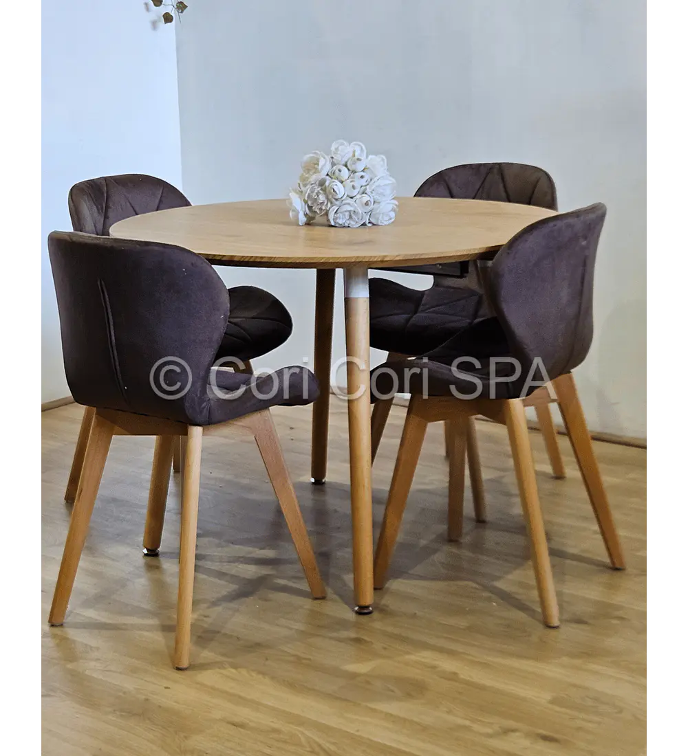 Comedor Mesa Aura Wood 100cm + 4 Sillas Mariposa Velvet