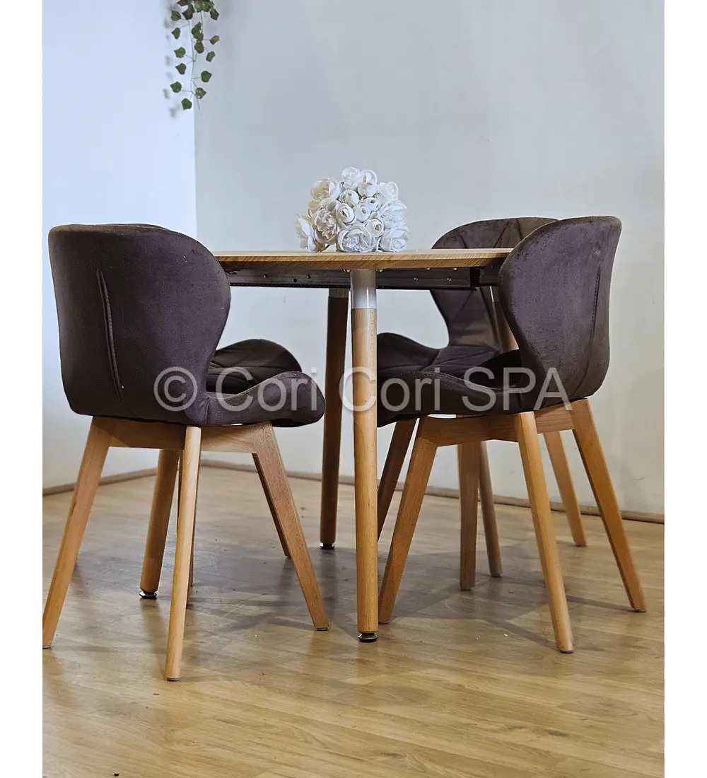 Comedor Mesa Aura Wood 100cm + 4 Sillas Mariposa Velvet