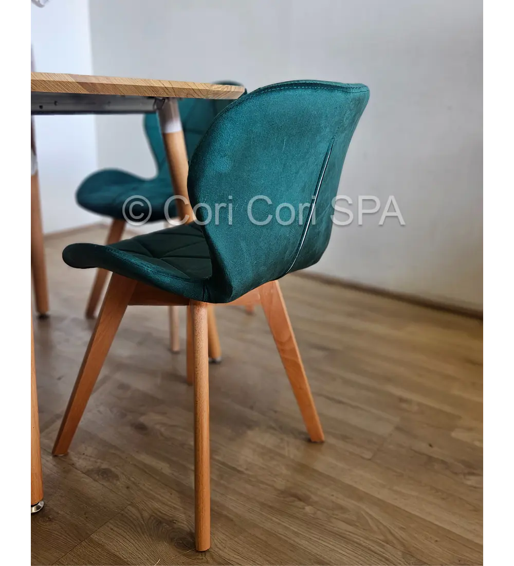 Comedor Mesa Aura Wood 100cm + 4 Sillas Mariposa Velvet