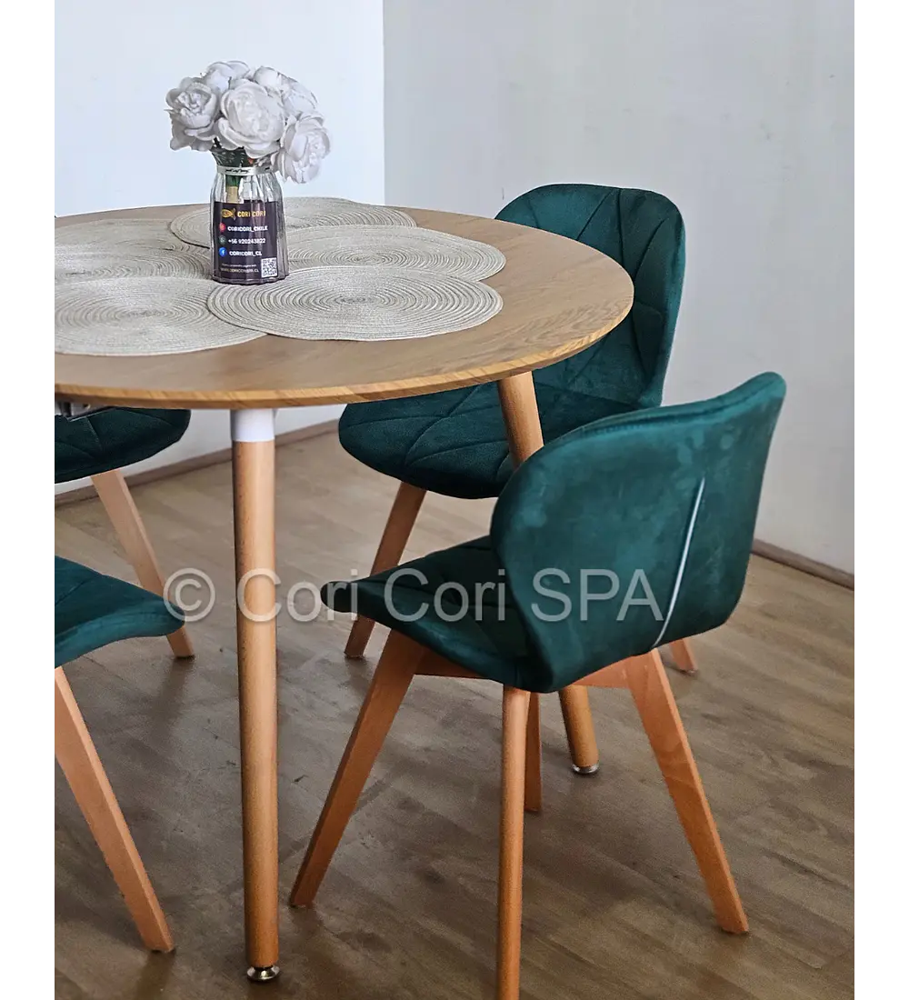 Comedor Mesa Aura Wood 100cm + 4 Sillas Mariposa Velvet