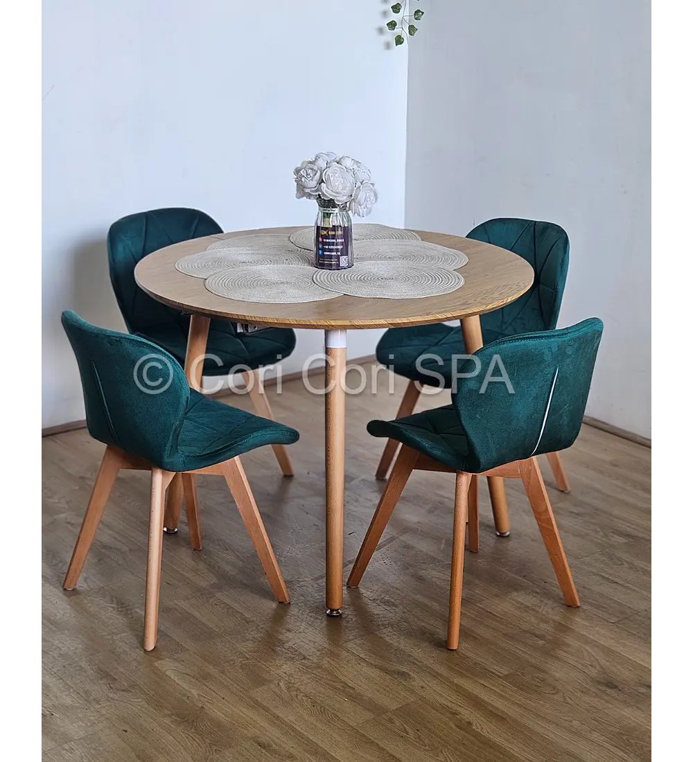 Comedor Mesa Aura Wood 100cm + 4 Sillas Mariposa Velvet