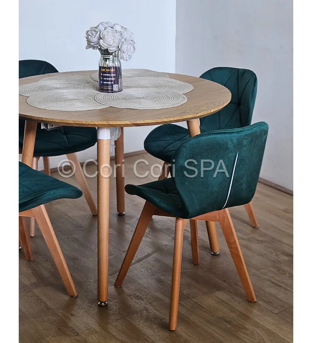 Comedor Mesa Aura Wood 100cm + 4 Sillas Mariposa Velvet