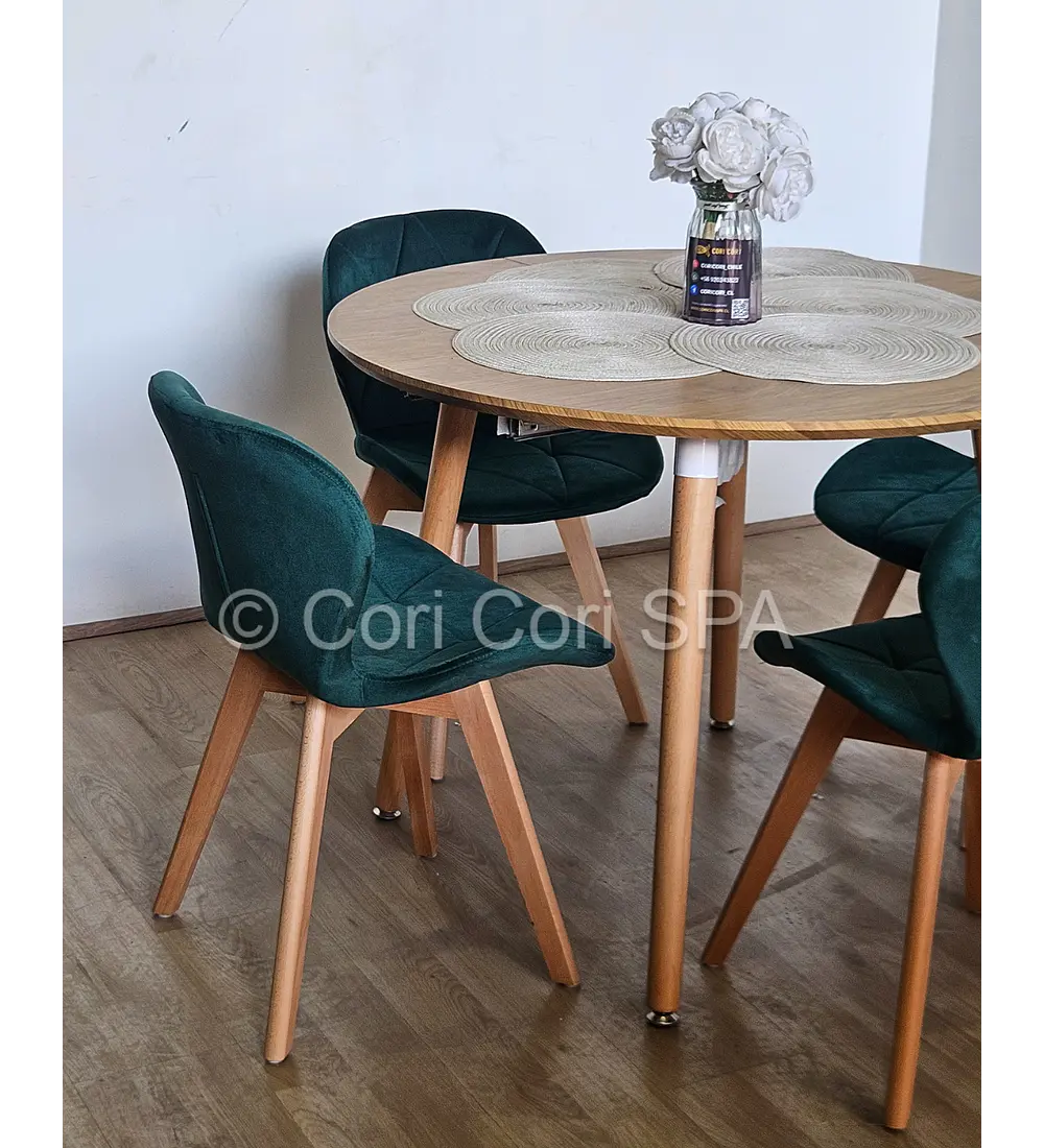 Comedor Mesa Aura Wood 100cm + 4 Sillas Mariposa Velvet