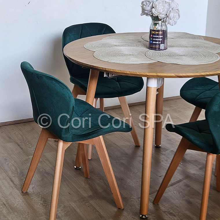 Comedor Mesa Wood 100cm + 4 Sillas Mariposa Velvet 15
