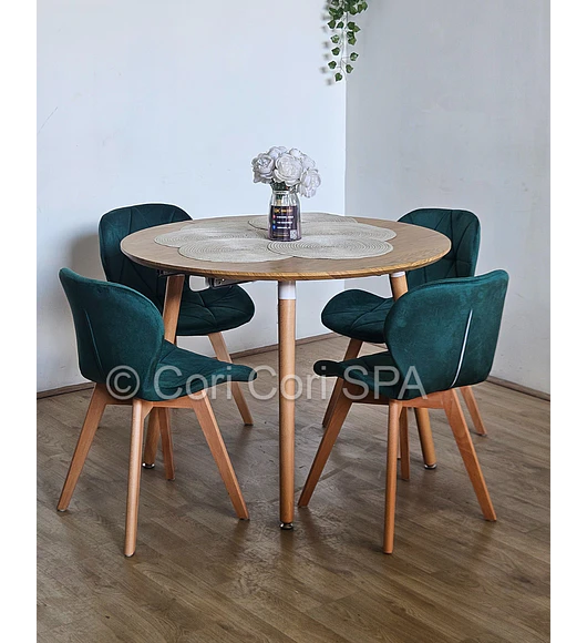 Comedor Mesa Aura Wood 100cm + 4 Sillas Mariposa Velvet