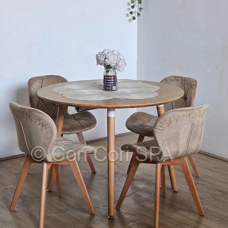 Comedor Mesa Wood 100cm + 4 Sillas Mariposa Velvet 16