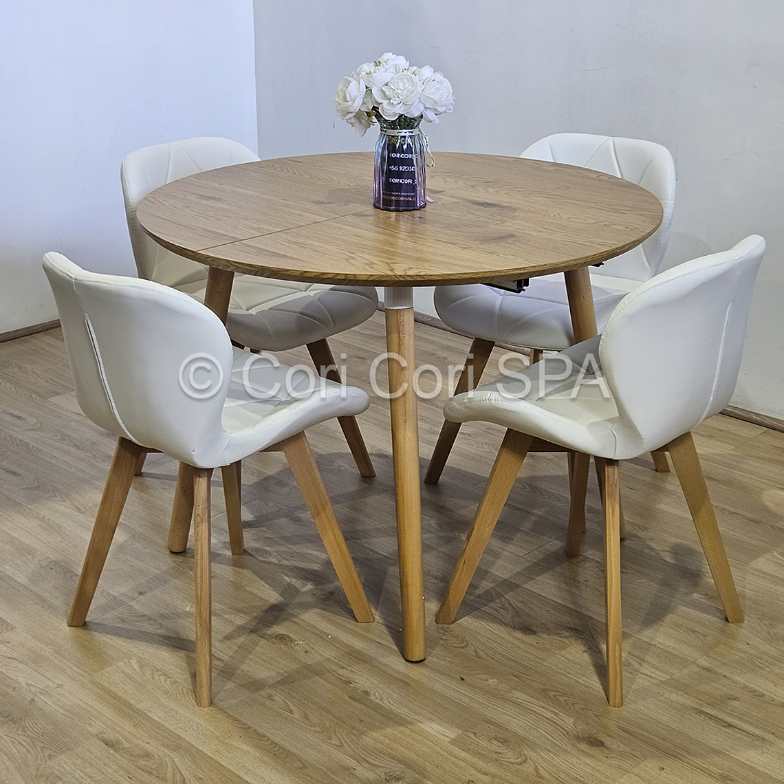 Comedor Mesa Aura Wood 100cms  + Sillas Mariposa Ecocuero Wood  1
