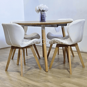 Comedor Mesa Aura Wood 100cms  + Sillas Mariposa Ecocuero Wood 