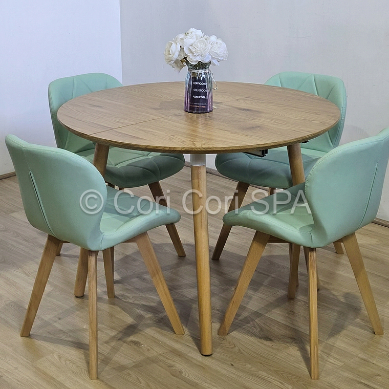Comedor Mesa Aura Wood 100cms  + Sillas Mariposa Ecocuero Wood  4