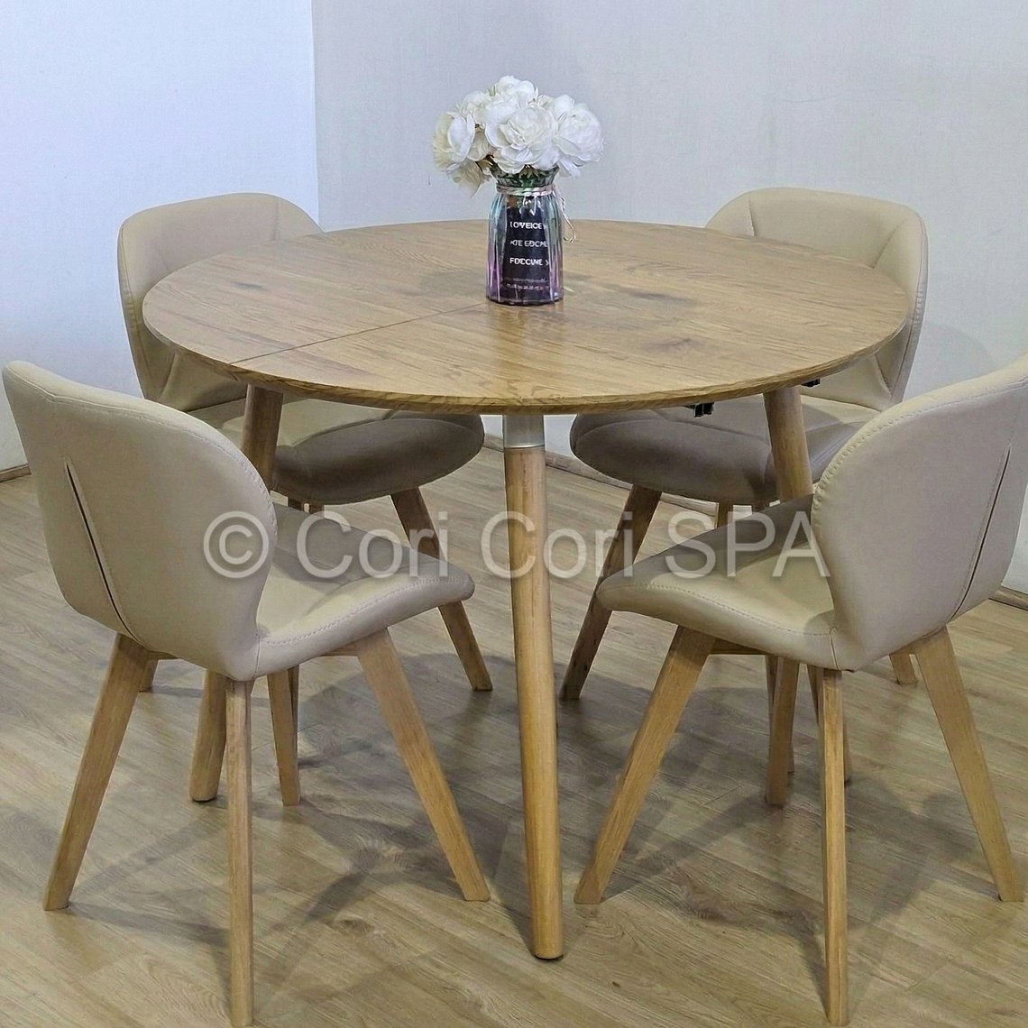 Comedor Mesa Aura Wood 100cms  + Sillas Mariposa Ecocuero Wood  11