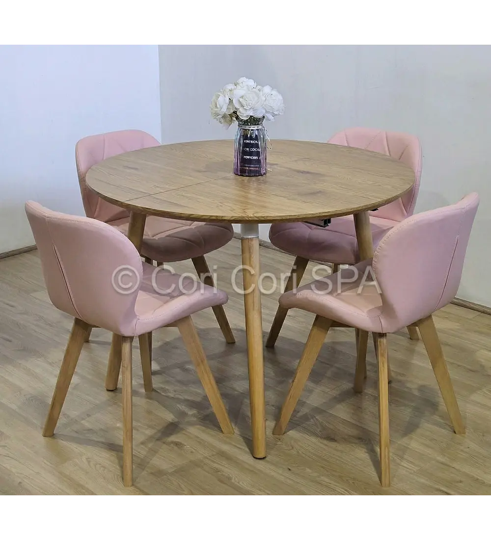 Comedor Mesa Aura Wood 100cms  + 4 Sillas Mariposa Ecocuero Wood 