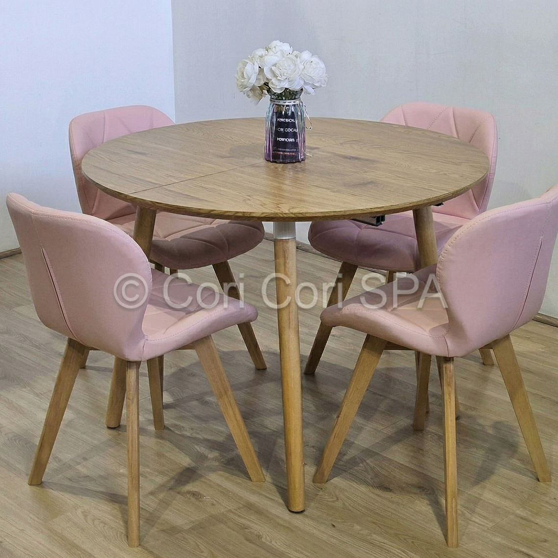 Comedor Mesa Aura Wood 100cms  + Sillas Mariposa Ecocuero Wood  12