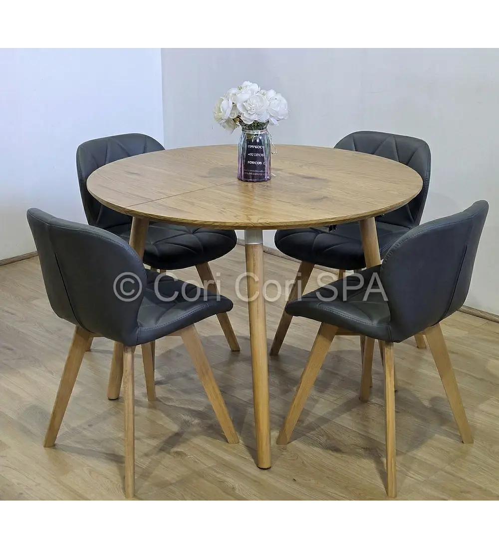 Comedor Mesa Aura Wood 100cms  + 4 Sillas Mariposa Ecocuero Wood 