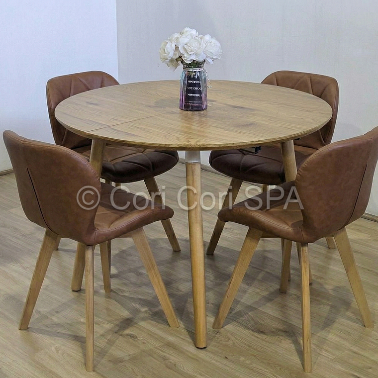Comedor Mesa Aura Wood 100cms  + Sillas Mariposa Ecocuero Wood  14