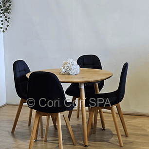Comedor Mesa Aura Wood 100cms + 4 Sillas Capitonne Velvet