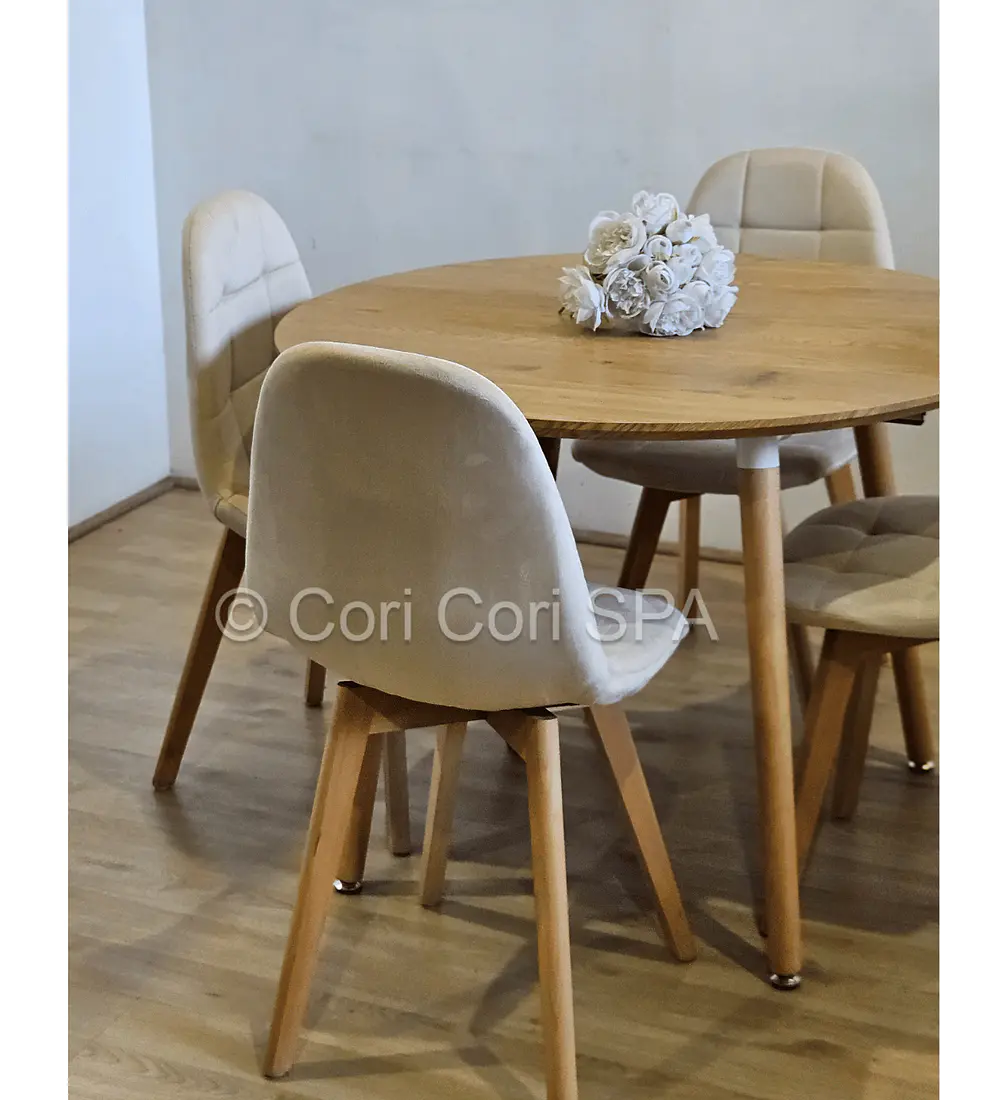 Comedor Mesa Aura Wood 100cms + 4 Sillas Capitonne Velvet