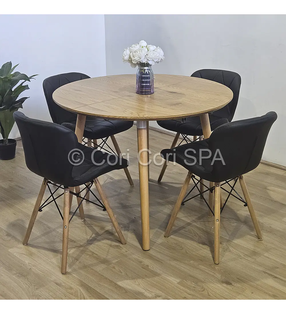 Comedor Mesa Aura Wood 100cms + 4 Silla Eames Mariposa Ecocuero