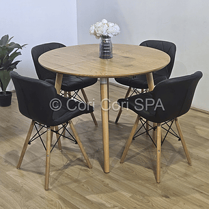Comedor Mesa Aura Wood 100cms + 4 Silla Eames Mariposa Ecocuero