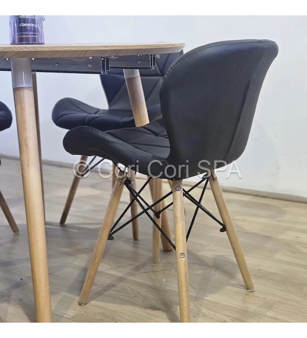 Comedor Mesa Aura Wood 100cms + 4 Silla Eames Mariposa Ecocuero
