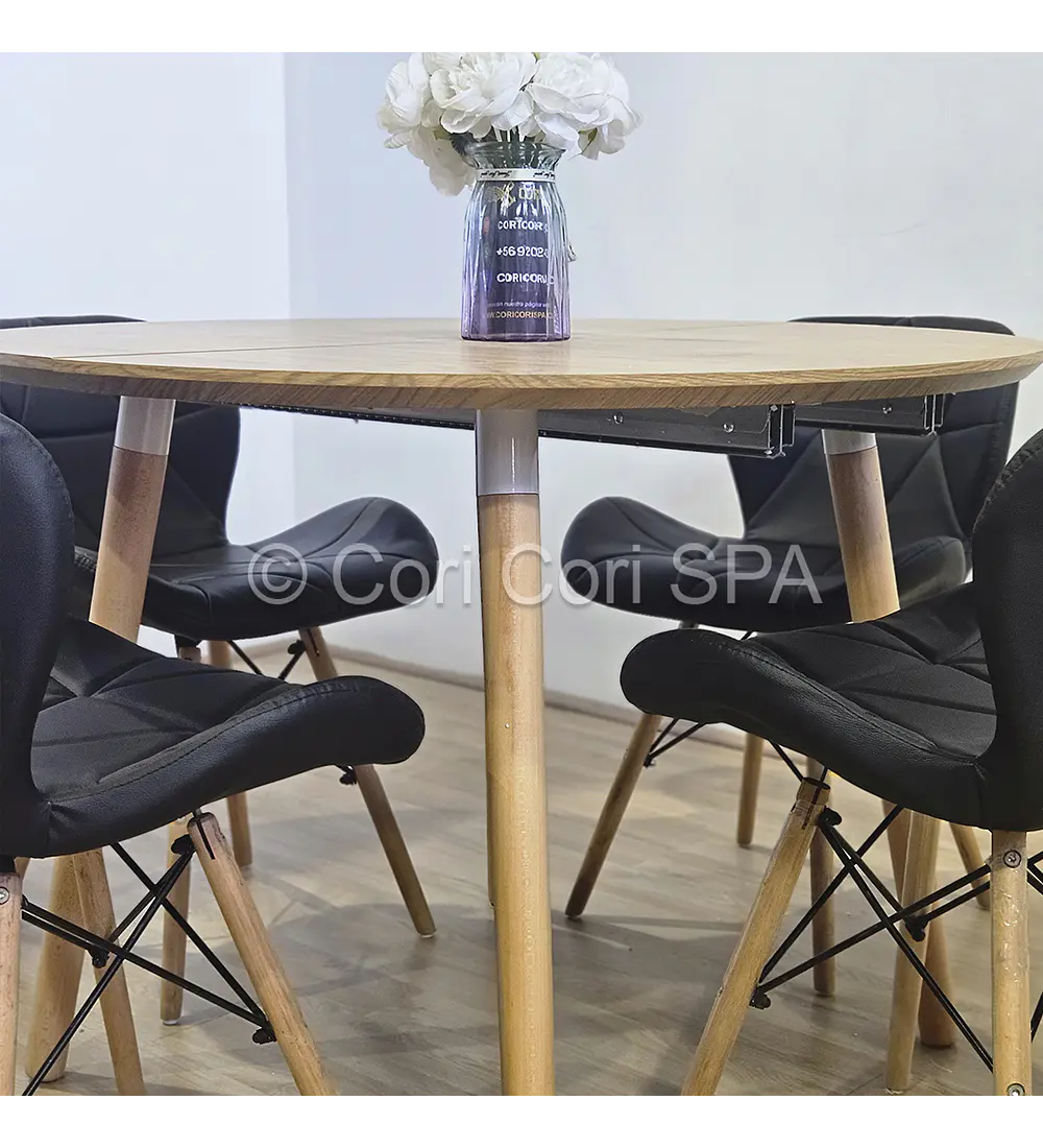 Comedor Mesa Aura Wood 100cms + 4 Silla Eames Mariposa Ecocuero